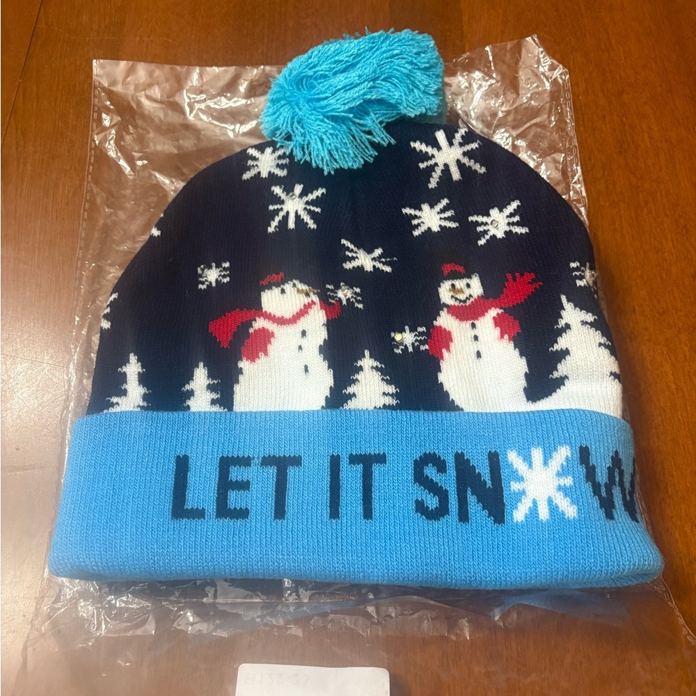 Snowman Design Women's Winter Beanie - Blue and Black